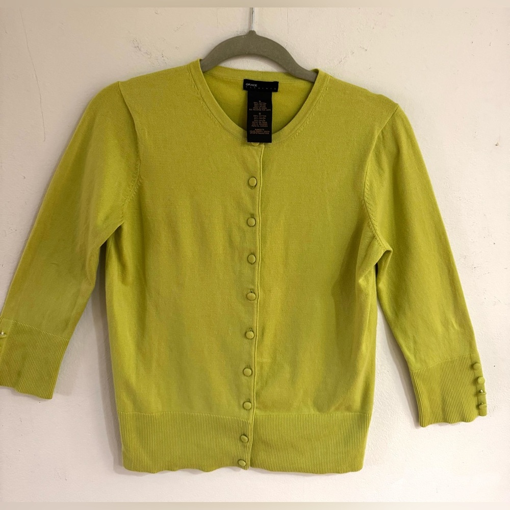 Grace Elements Small Lime Chartreuse Button-Up Ca… - image 1